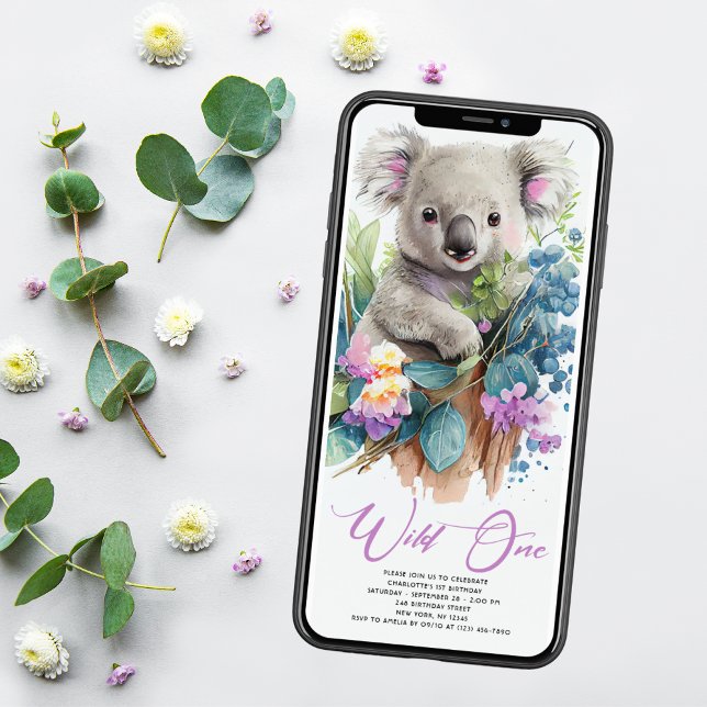 Invitation Wild One Cute Koala 1er Anniversaire Photo Animal (Créateur téléchargé)