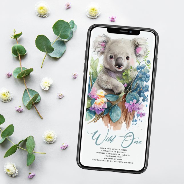 Invitation Wild One Cute Koala 1er Anniversaire Photo Animal (Créateur téléchargé)