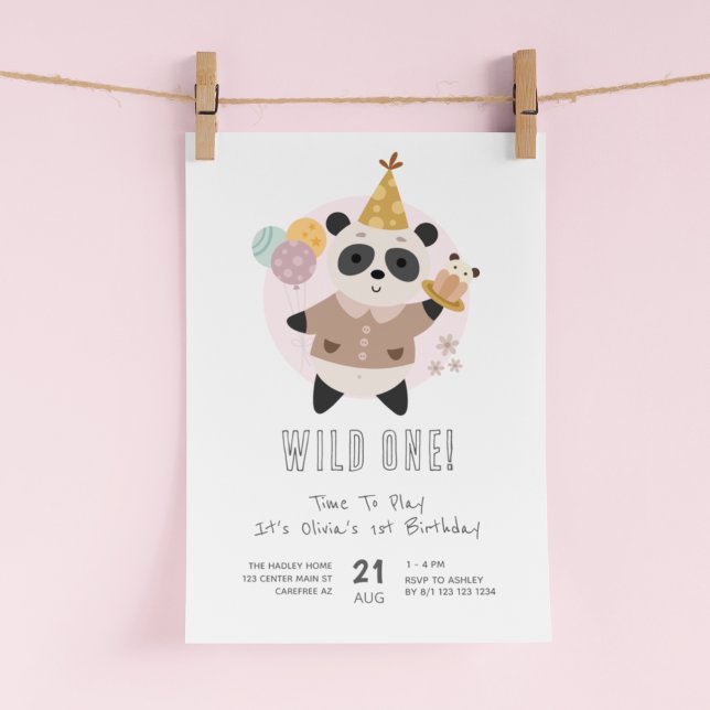 Invitation Wild One Cute Panda Bear 1er anniversaire (Créateur téléchargé)