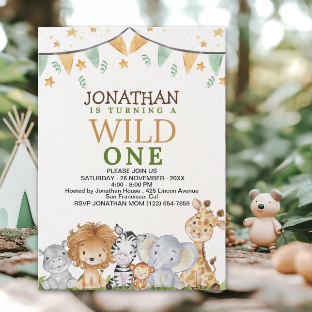 Invitation Wild One  Cute Safari Animals Birthday (Créateur téléchargé)