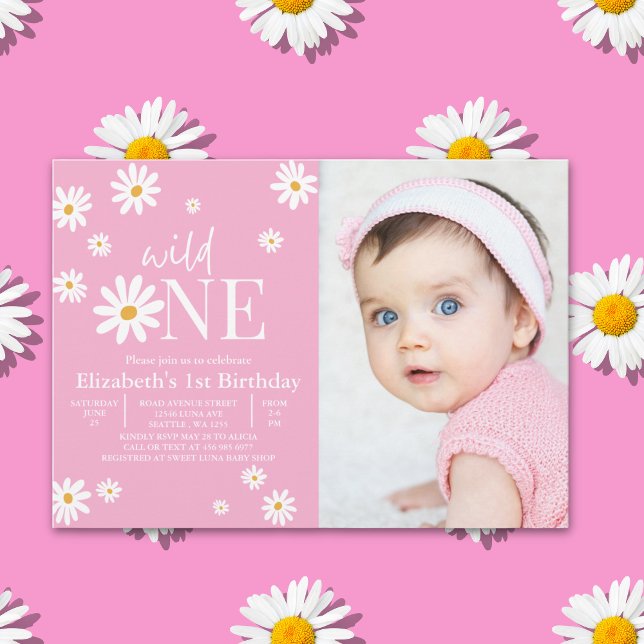 Invitation Wild One Daisy Girl First Birthday Photo  (Créateur téléchargé)