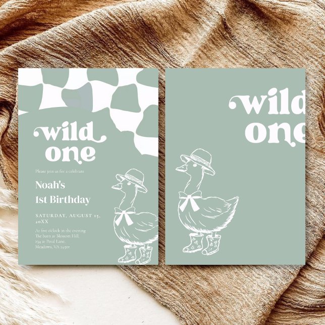 Invitation Wild One Dapper Duck 1st Birthday- sage green (Créateur téléchargé)