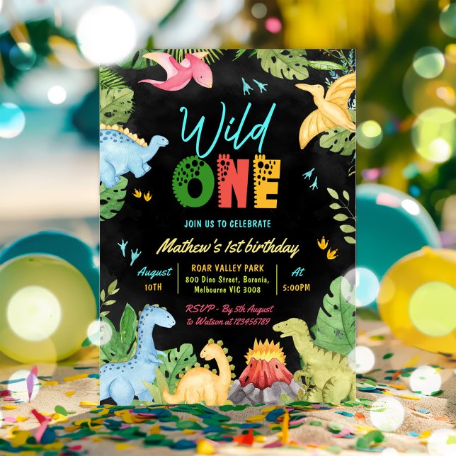 Invitation Wild One Dino Party Boy Dinosaur 1er anniversaire (Créateur téléchargé)