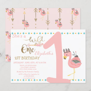Invitation Wild One, Flèches, Flamant rose rose premier anniv