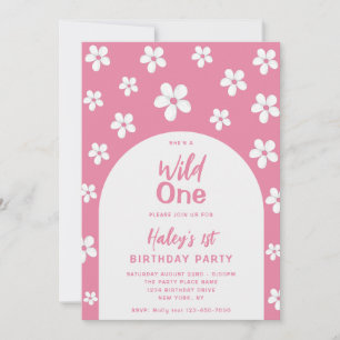 Invitation Wild One Floral mignon bébé fille 1er anniversaire