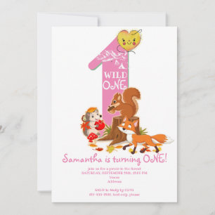 Invitation Wild ONE Forêt forestière Fille animale 1er annive