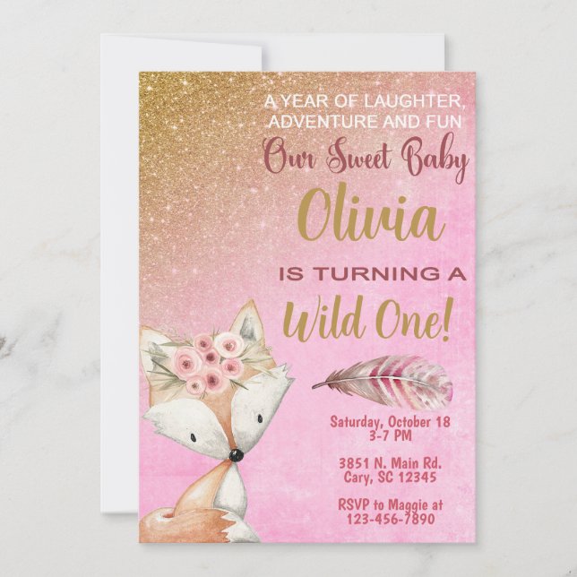 Invitation Wild One fox forêt 1er premier anniversaire invita (Devant)