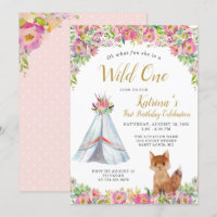 Wild One Fox Tribal Floral 1er anniversaire Invita