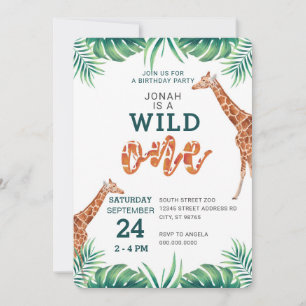 Invitation WILD ONE girafe premier anniversaire zoo de fête