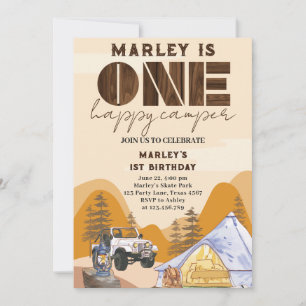 Invitation wild One Happy Camper Woodland 1er anniversaire