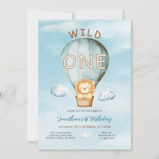 Invitation Wild One Hot Air Balloon Jungle 1st Birthday Cloud