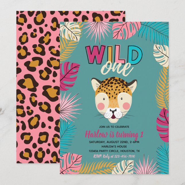 Invitation Wild ONE | Invitations Leopard (Devant / Derrière)