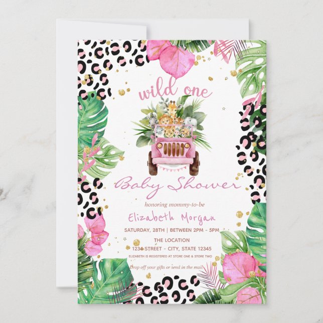 Invitation Wild One Jungle Animaux Baby shower Feuille (Devant)
