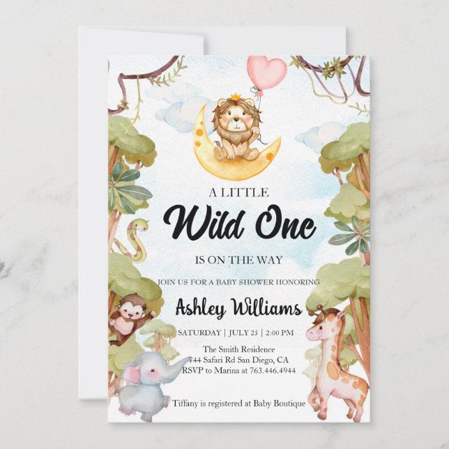 Invitation Wild One Jungle Animaux garçon Baby shower Invitat (Devant)