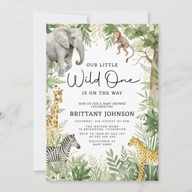 Invitation Wild One Jungle Animaux Safari Thème Baby shower (Devant)