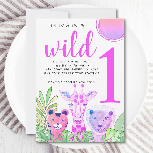 Invitation Wild One Jungle Green Girl's 1st Birthday Party (Créateur téléchargé)