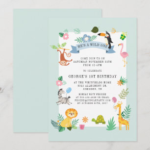 Invitation Wild One Jungle Safari Animaux 1er Anniversaire
