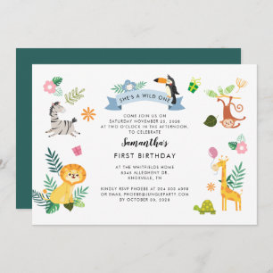 Invitation Wild One Jungle Safari Animaux 1er anniversaire