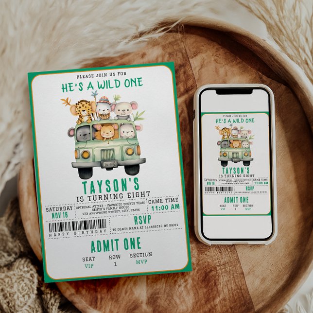 Invitation Wild One Jungle Safari Animaux Garçon 1er annivers (Créateur téléchargé)