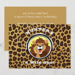 Invitation Wild One Jungle Safari Anniversaire Zoo Lion Leopa