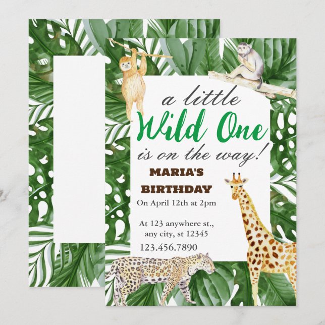 Invitation Wild One Jungle Safari Anniversaires de enfants ca (Devant / Derrière)