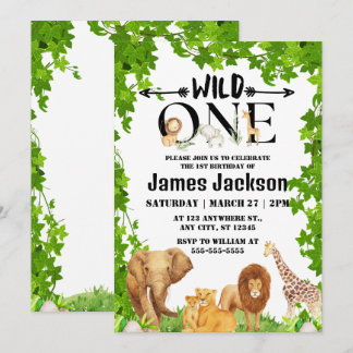 Invitation Wild One Jungle Safari Enfants Thématique 1er anni