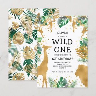 Invitation Wild One Jungle Safari Gold Green 1er anniversaire