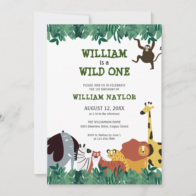 Invitation Wild One Jungle Safari premier anniversaire (Devant)