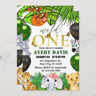 Invitation Wild One Jungle Safari Thème 1er anniversaire enfa