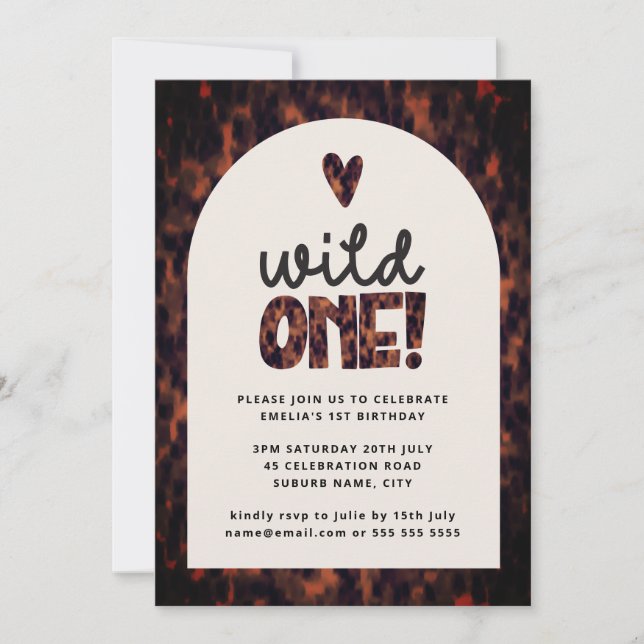 Invitation Wild One Jungle Tortoiseshell Safari 1er anniversa (Devant)