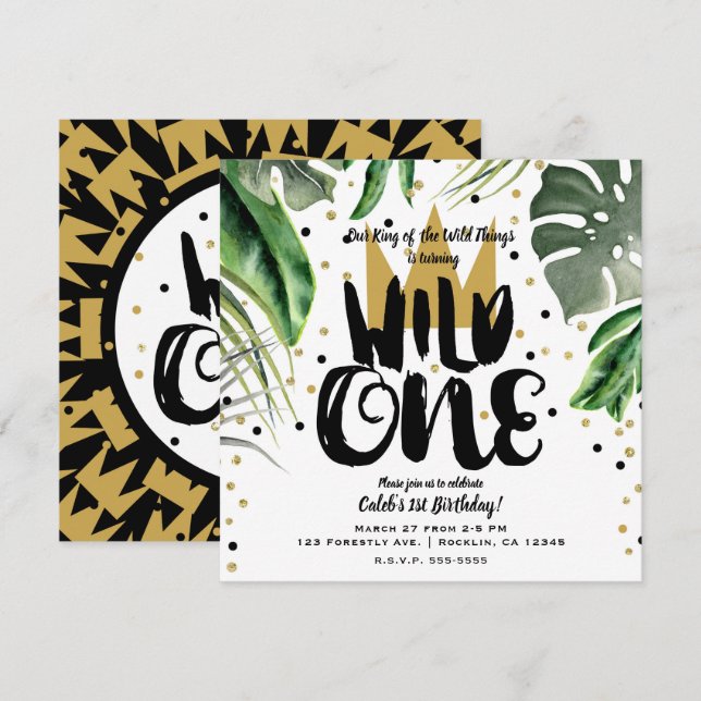 Invitation Wild One King of Things Crown 1st Birthday Party (Devant / Derrière)