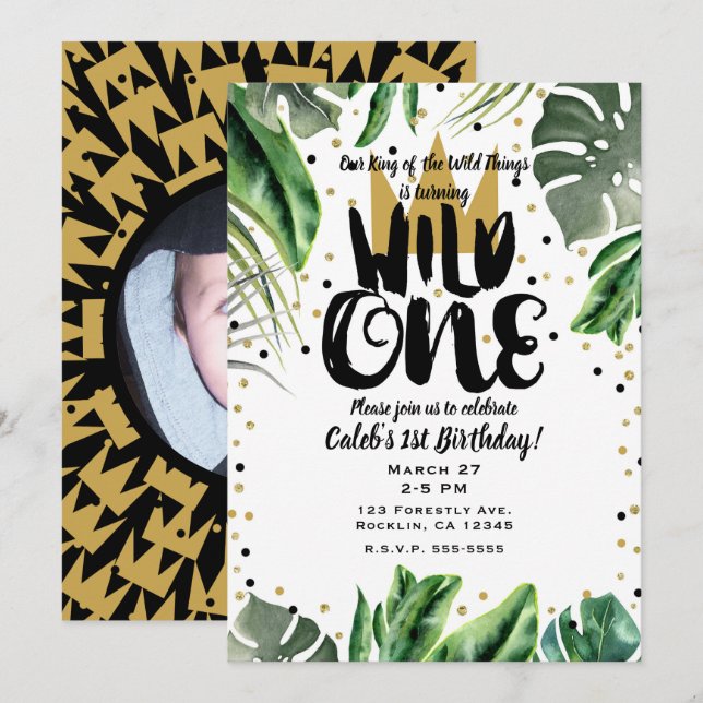 Invitation Wild One King of Things Crown 1st Birthday Photo (Devant / Derrière)