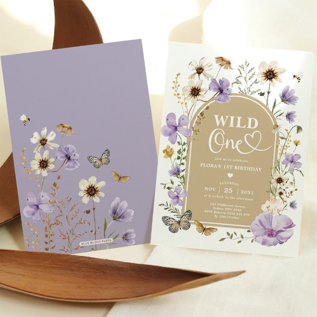 Invitation Wild One: Lavender Wildflower Meadow 1st Birthday (Créateur téléchargé)