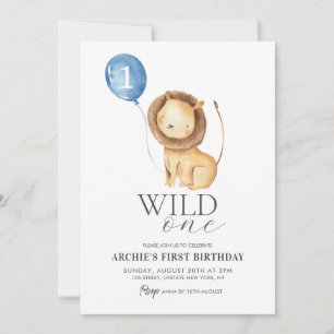Invitation Wild One Lion Watercolor Balloon Boys 1er annivers