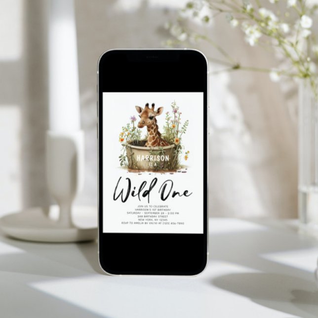 Invitation Wild One mignonne Giraffe 1er anniversaire Boho an (Créateur téléchargé)