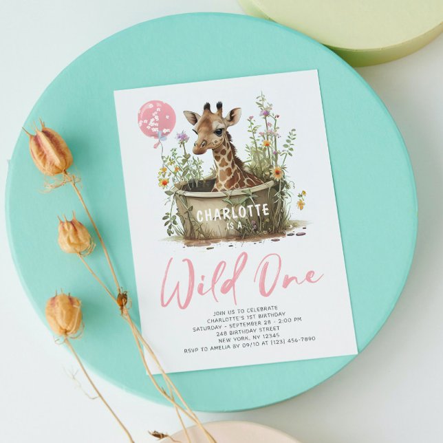 Invitation Wild One mignonne Giraffe 1er anniversaire Boho an (Créateur téléchargé)