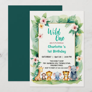 Invitation Wild One mignonne Jungle Animal 1er anniversaire d