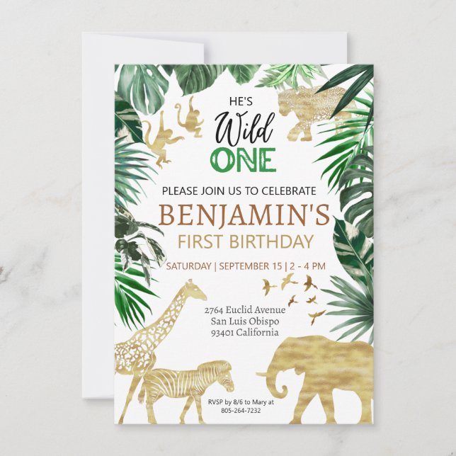 Invitation Wild One mignonne Jungle Animal 1er anniversaire d (Devant)