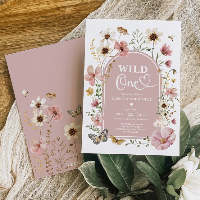 Invitation Wild One: Muted Blush Wildflower 1st Birthday (Créateur téléchargé)