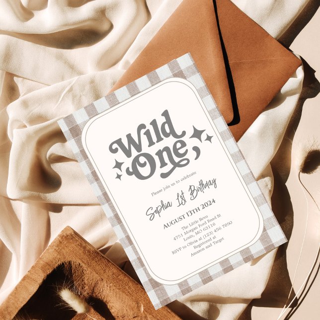 Invitation Wild One Neutral En vichy 1er anniversaire (Créateur téléchargé)
