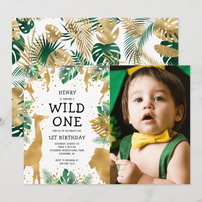 Invitation Wild One Photo Safari 1er anniversaire (Devant / Derrière)