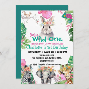Invitation Wild One Rabbit Safari jungle 1er Animaux Annivers