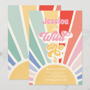 Invitation Wild One Rainbow Sunshine 1ère fête d'anniversaire