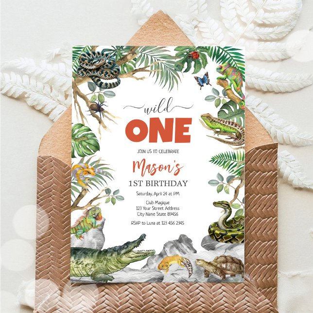Invitation Wild One Reptile Party Animals Kids 1st Birthday (Créateur téléchargé)