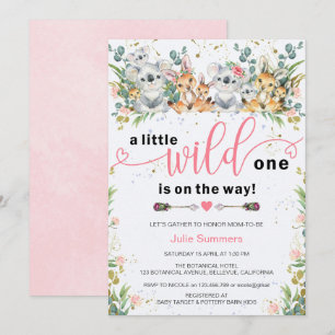 Invitation Wild One rose Safari Baby shower fille