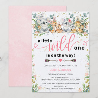 Invitation Wild One rose Safari Baby shower fille