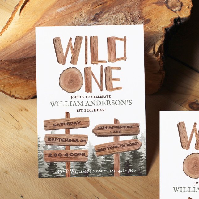 Invitation Wild One Rustic Wood Boys 1er anniversaire (Créateur téléchargé)