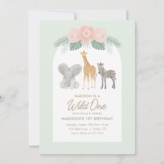 Invitation Wild One Safari 1ère fête d'anniversaire (Devant)
