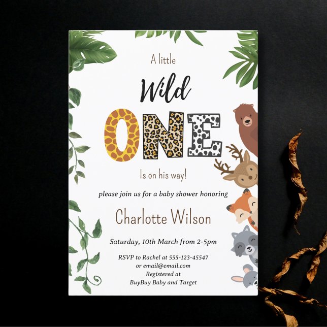 Invitation Wild One Safari animal baby shower de verdure (Créateur téléchargé)