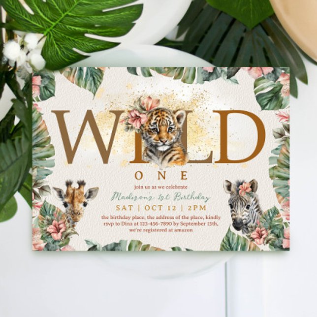 Invitation Wild One Safari Animal Tiger Baby Boy 1er annivers (Créateur téléchargé)